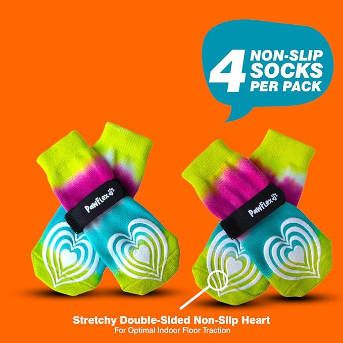 Medical Therapeutic Double Sided Non-Slip Cotton Dog Socks | PawFlex Comfy Pawz Silicone Grip on Inner Cuff No Twisting or Sliding Off | Senior & Disabled Dog Traction Control |Pet Paw Protection