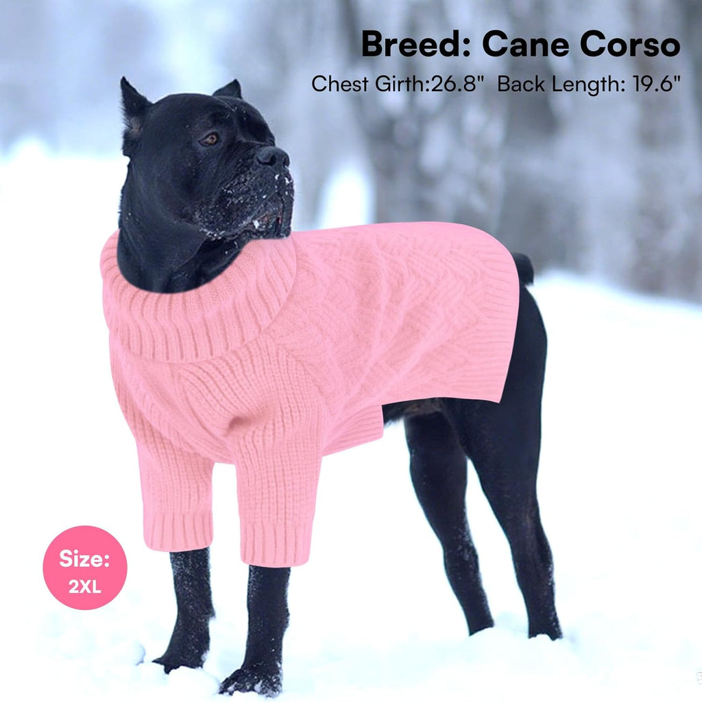 SUNFURA Dog Sweater, Christmas Sweaters for Large Dogs, Solid Color Dog Pullover for Fall Winter, Warm Sweatshirt Knit Turtleneck for Corgi, French Bulldog, Pink L