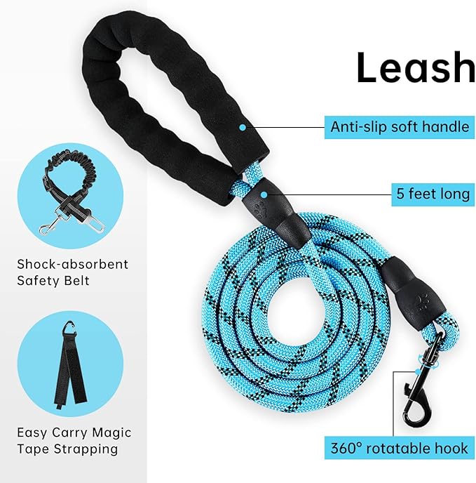 IVY&LANE No Pull Dog Harness for Large Dogs, Dog Vest Harness with Leash, Safety Belt and Storage Strap, Fully Adjustable Harness, 360° Reflective Strip, Soft Handle (Blue,XL)
