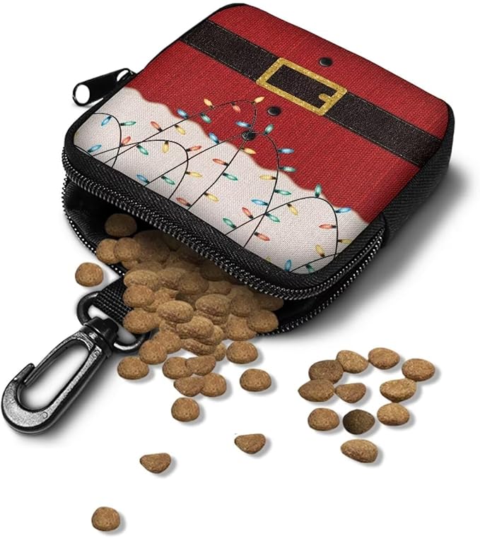 KEIAHUAN Christmas Lights Dog Treat Pouches for Pet Training Hands-Free Dog Treat Bag with Zipper Closure Dog Trainer Essentials Supplies, Small Coin Purse