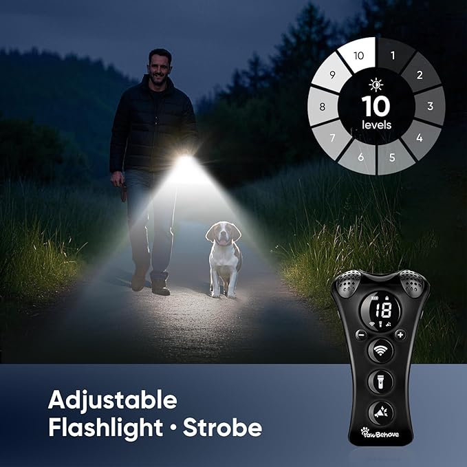 Adjustable Ultrasonic Dog Trainer – World's First Variable Frequency Pet Behavior Corrector with 10 Level Ultra Sound, 18 Dog Whistles, Anti-Bark Strobe Light, Humane Dog Deterrent (Black)