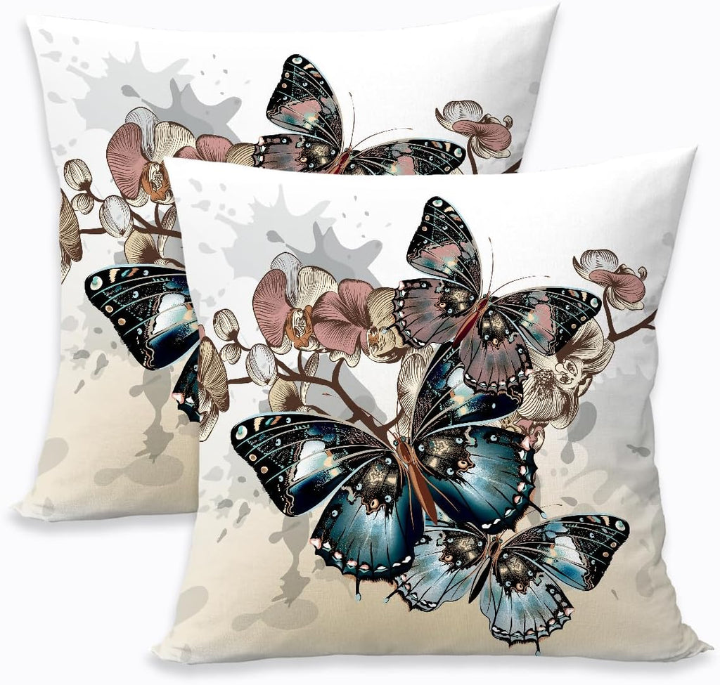 2 Pcs Throw Pillow Covers for Couch Butterflies Bed, Aesthetic Design Butterfly Linen Cotton Pillowcase Covers for Couch Sofa Bed Bedroom Apartment Dorm Living Room Office Home Decor
