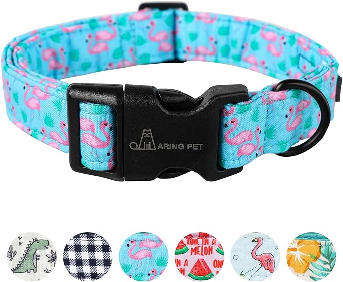 ARING PET Flamingo Dog Collar-Cute Cotton Medium Dog Collars, Adjustable Lightweight Summer Pet Collars for Small Medium Large Boy and Girl Dogs, Medium