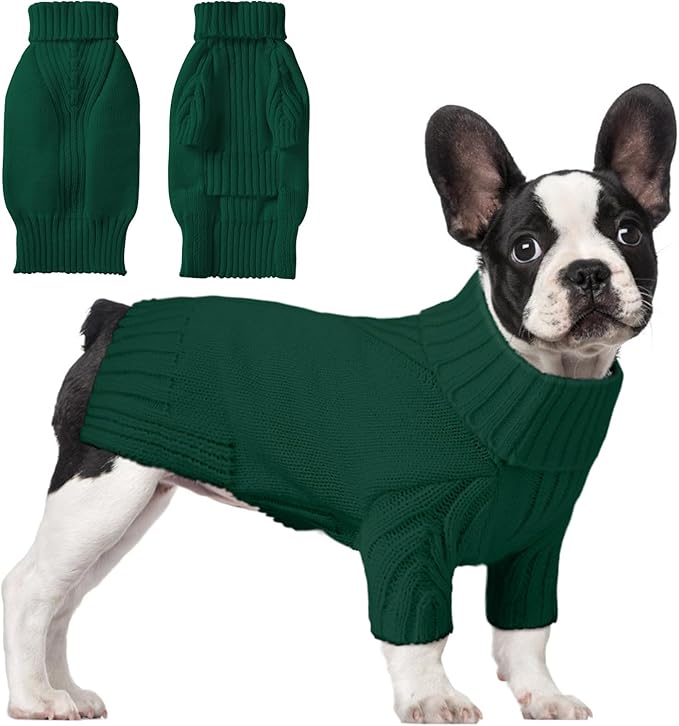 Dog Sweaters for Small Medium Large Dogs Girl, Classic Turtleneck Pet Sweater for Dogs, Thermal Doggy Winter Coat, Warm Dog Shirt Outfits, Double Knitting Collar for Outdoor Playing (2XL, Dark Green)