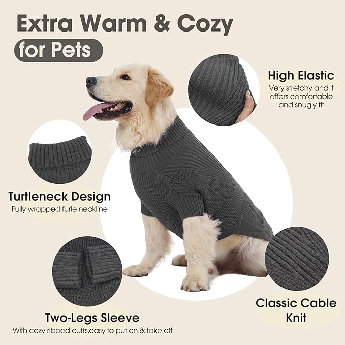 Dog Sweater for Large Size Dogs, XL Dog Turtleneck Sweaters Short Sleeves Solid Color, Soft Winter Warm Knitwear for Dogs Outdoor Playing, Christmas Thanksgiving