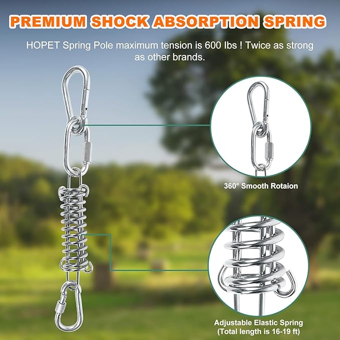 HOPET Dog Rope Toys,Dog Outdoor Bungee Solo Hanging Toy,Tether Tug of War Dog Toys for Pitbull Small Large Aggressive Chewers Dogs to Exercise