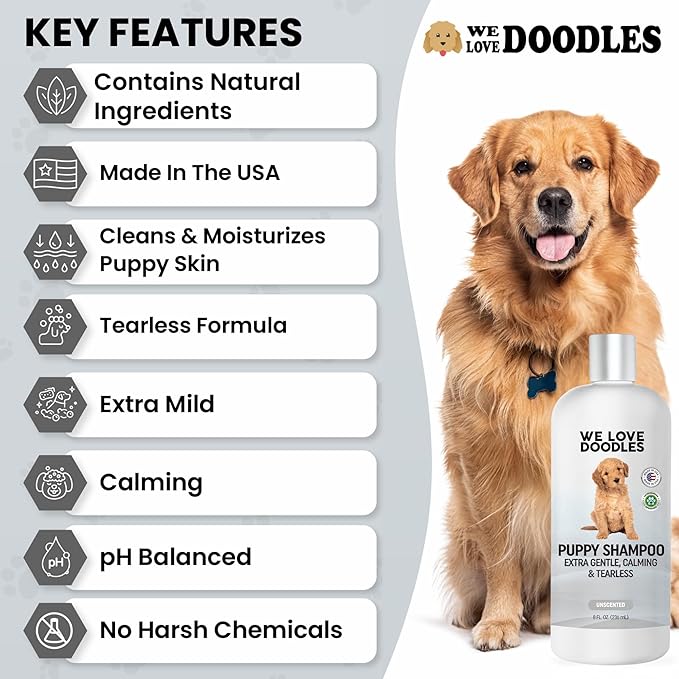 Puppy Shampoo & Conditioner | Made in USA | Tear Free | Best Shampoo for Puppies | Sensitive & Itchy Skin Wash | Oatmeal Bathing | Tearless, Unscented, 8oz [We Love Doodles]