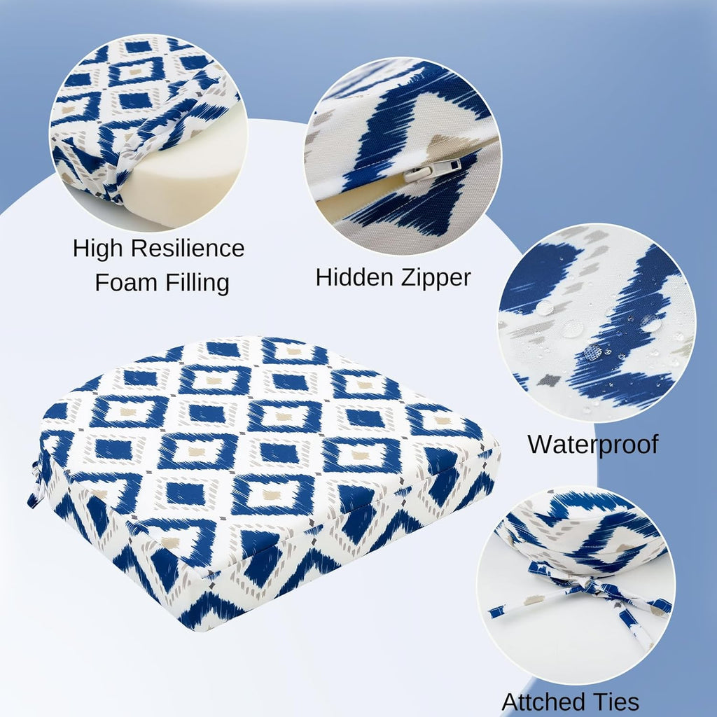 idee-home Outdoor Chair Cushions Set of 2, Thick 17" x 17" x 3" Outdoor Seat Cushions Patio Furniture Waterproof with Ties, Dining Pads