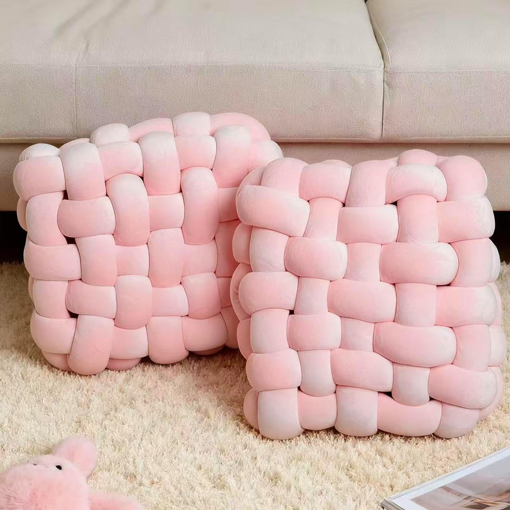 2Pcs Square Knot Throw Pillows, Suitable For Bedroom Decoration, Sofa Decorative Pillows, Home Decoration, Home Decor Living Room 12 inches * 13 inches (Pink)