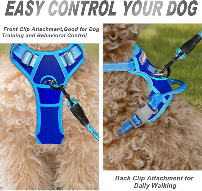 BARKBAY No Pull Dog Harness Front Clip Heavy Duty Reflective Easy Control Handle for Large Dog Walking(Sapphire Blue & Blue,XS)