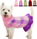 Dog Sweater Dress Plaid Knitwear for Small Medium Dogs Warm Puppy Pet Turtleneck Stretch Pullover Cute Fall Winter Vest Clothes with Leash Hole for Christmas (Purple, M)