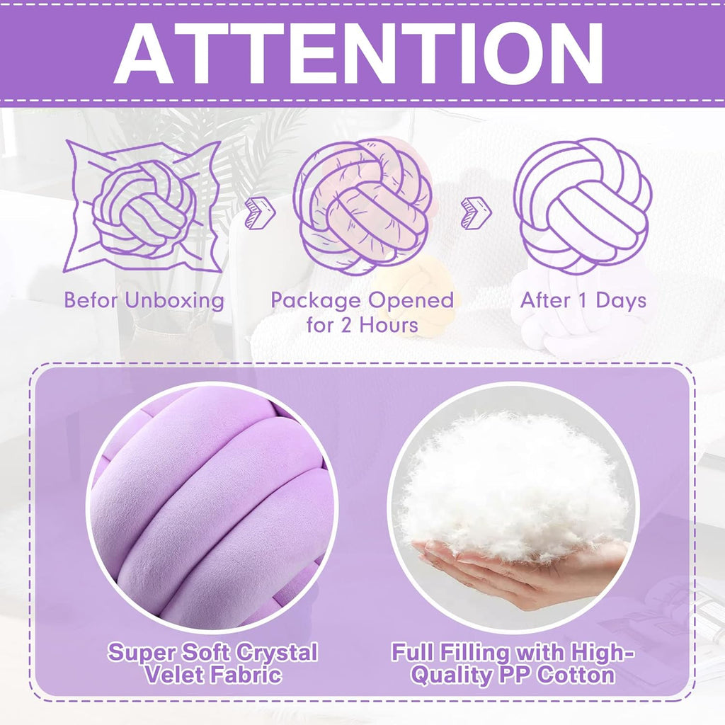 2 Pieces Knot Ball Pillows Round Plush Aesthetic Cushion Pillows Soft Stress Relieving Cute Decorative Knotted Pillows for Kids Bed Sofa Bedroom Decor (Light Purple, 10.6 Inches)