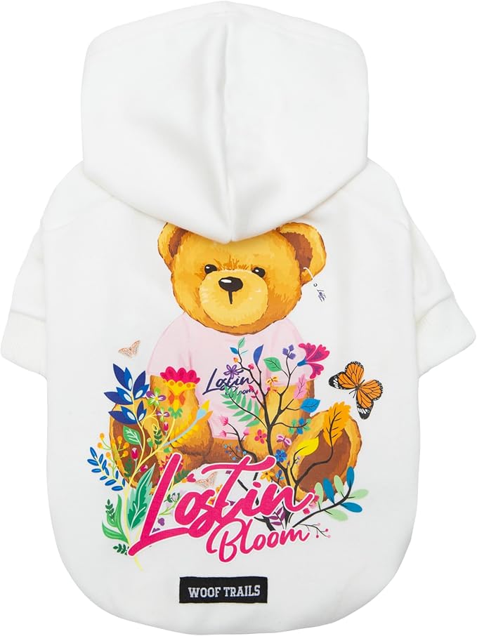 Blooming Teddy Dog Hoodie Dog Clothes Extra Warm Fleece Lining Stretchy Fit for Small Medium Large Dogs (White, XX-Large)