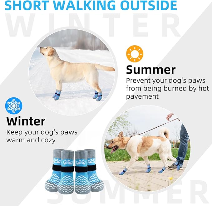 PUPTECK Anti Slip Dog Socks 2 Pairs with Double Grippers for Hardwood Floors, Shoes for Hot/Cold Pavement, Boots & Paws Protectors to Prevent Licking, Traction Booties for Senior Small Large Dogs