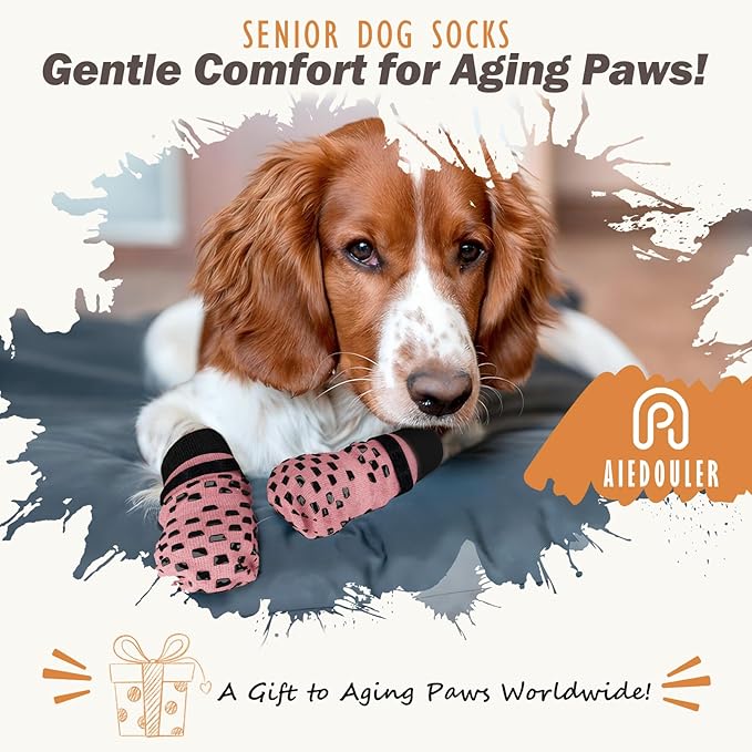 Non Slip Dog Socks to Prevent Licking Paws Grippy Socks for Senior Dog on Hardwood Floors Anti Slip Dog Socks for Hot Pavement Double Side Paw Protector Prevent Scratching Pink S