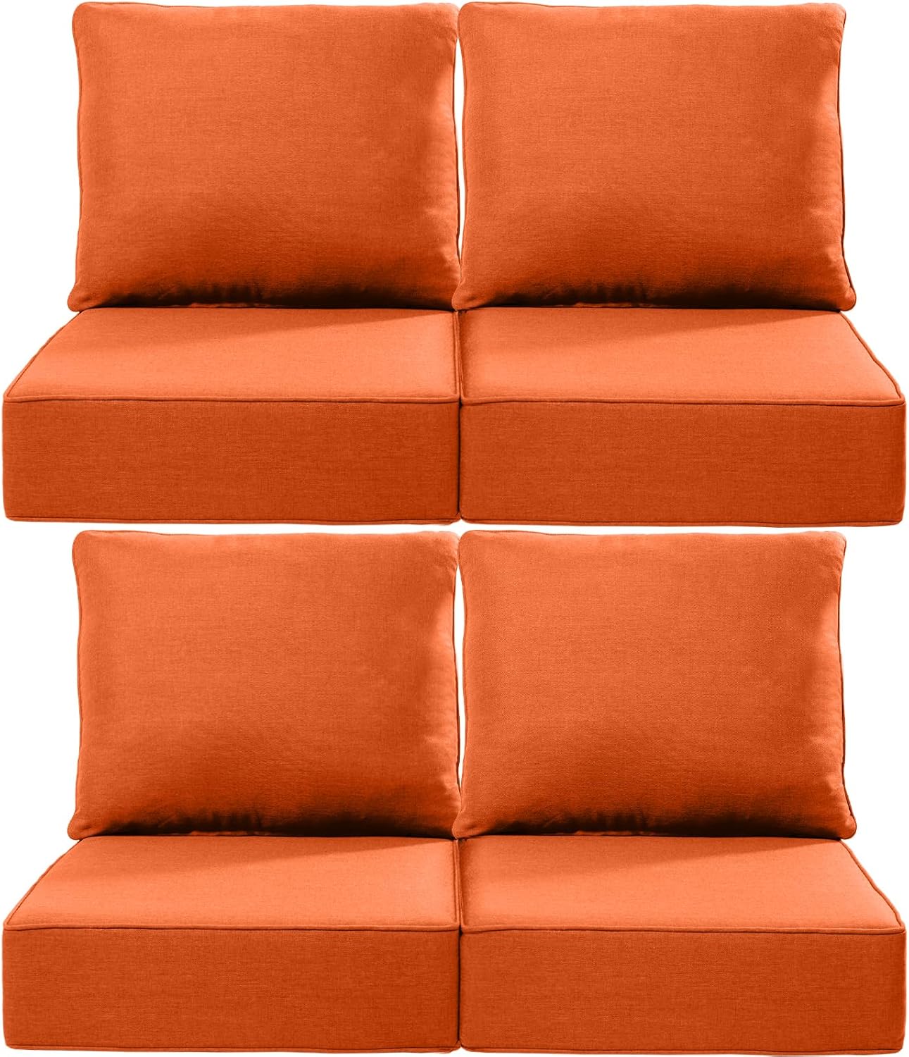 Luxury 22x24/22x25 6-Inch Outdoor Chair Cushions Set of 4 - Heavy Duty Water-Resistant Comfortable Cushion for Patio Furniture Set Dining Gliding Rocking Chairs Loveseat L-Shape Sofa - Orange