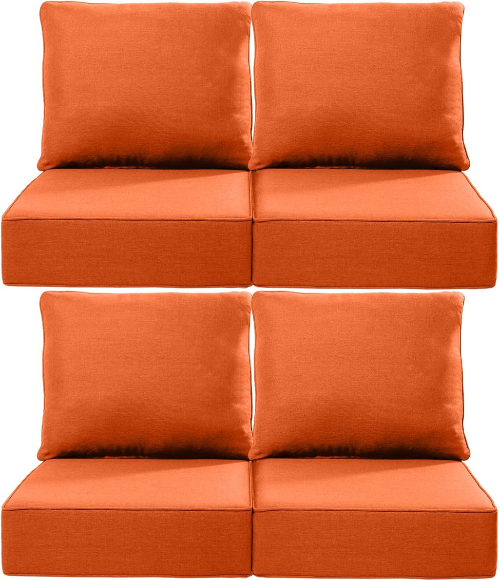 Luxury 24x24x6 Inch Outdoor Chair Cushions Set of 4 - Heavy Duty Water-Resistant Comfortable Cushion for Patio Furniture Set Dining Gliding Rocking Chairs Loveseat L-Shape Sofa - Orange