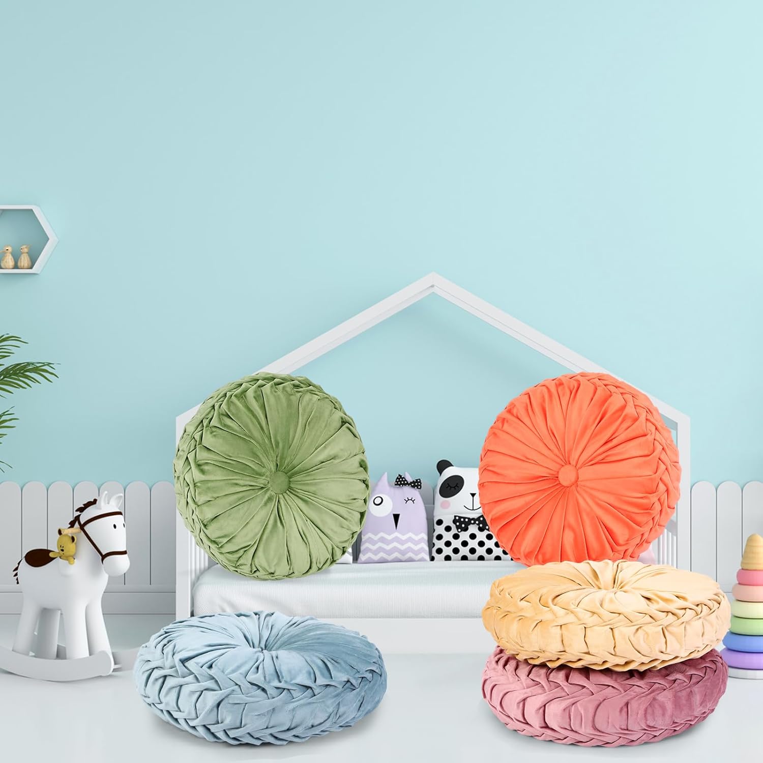 Yerliker 6 Pcs Floor Pillow Cushions 15inch Round Velvet Throw Pillows Colorful Flexible Cushions Alternative Pillows for Couch Chair Living Room Bedroom Home Office Decor(Pastel Color)