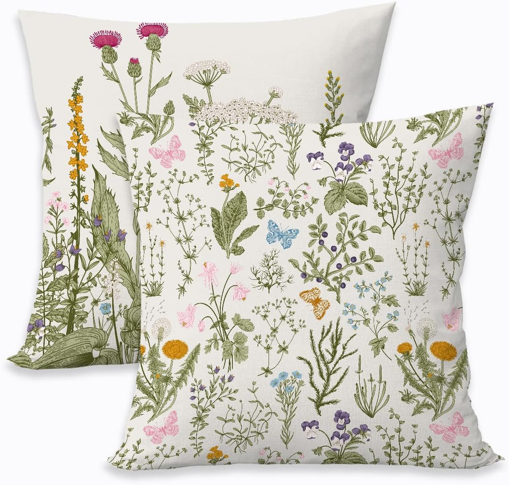 2 Pcs Vintage Flowers Pillow Cover, Rustic Cotton Linen Decorative Square Throw Pillow Cover, Gifts for Women Friend Sister Coworker Birthday Christmas Mothers Day Friendship