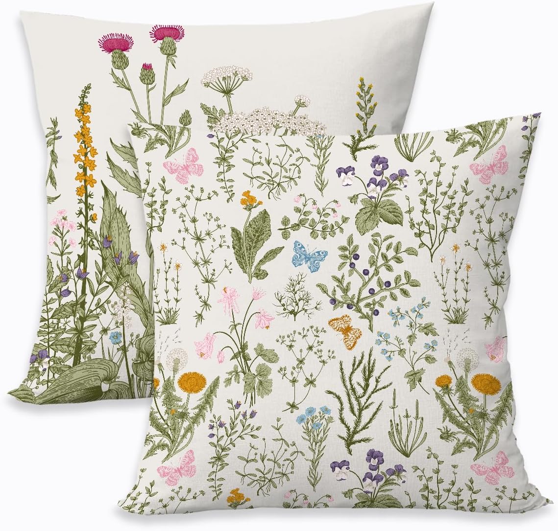 2 Pcs Vintage Flowers Pillow Cover, Rustic Cotton Linen Decorative Square Throw Pillow Cover, Gifts for Women Friend Sister Coworker Birthday Christmas Mothers Day Friendship