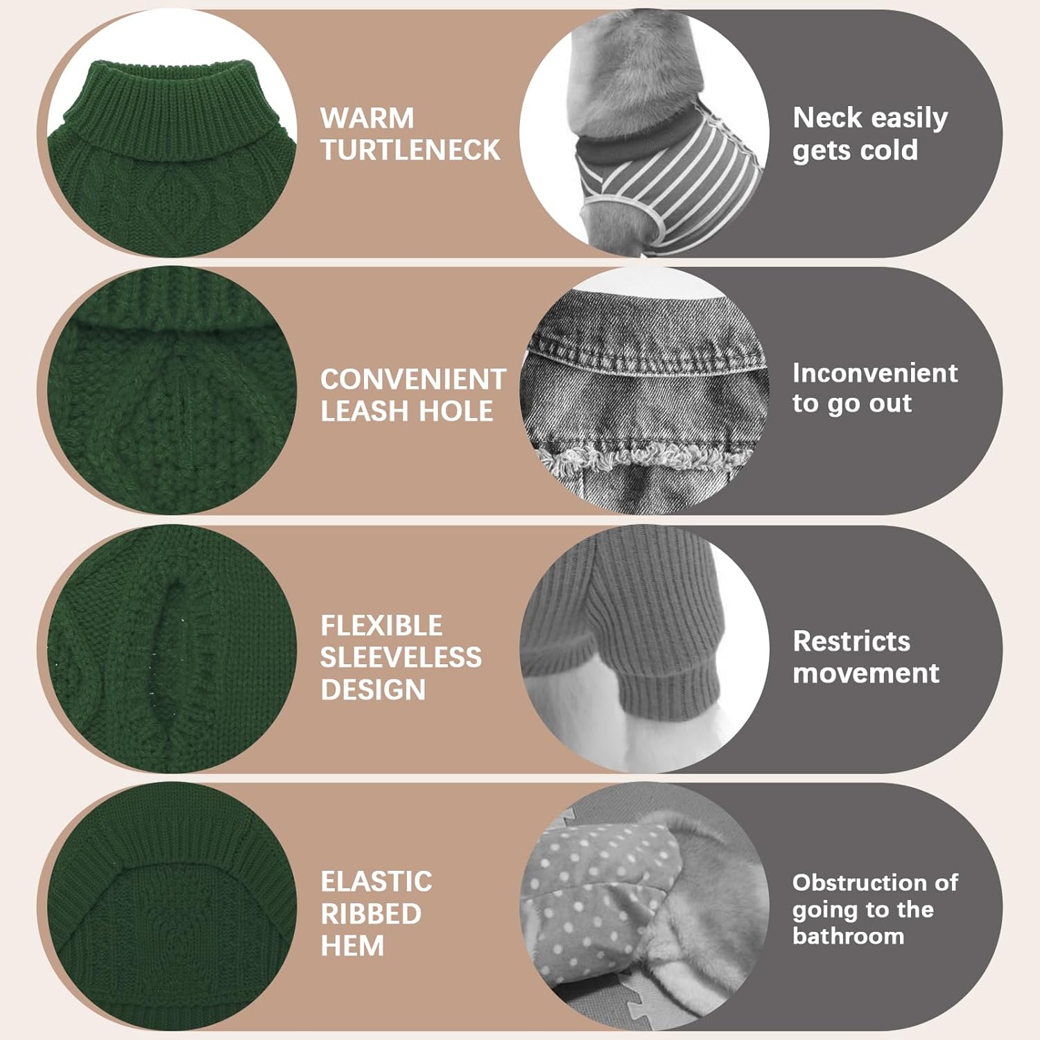 BINGPET Thermal Knitted Dog Sweater for Small Medium Large Dogs,Winter Puppy Cat Coat Warm Sweartershirts Outfits,Classic Cable Knit Turtleneck Pullover Dog Jumper Coat Warm Sweartershirts