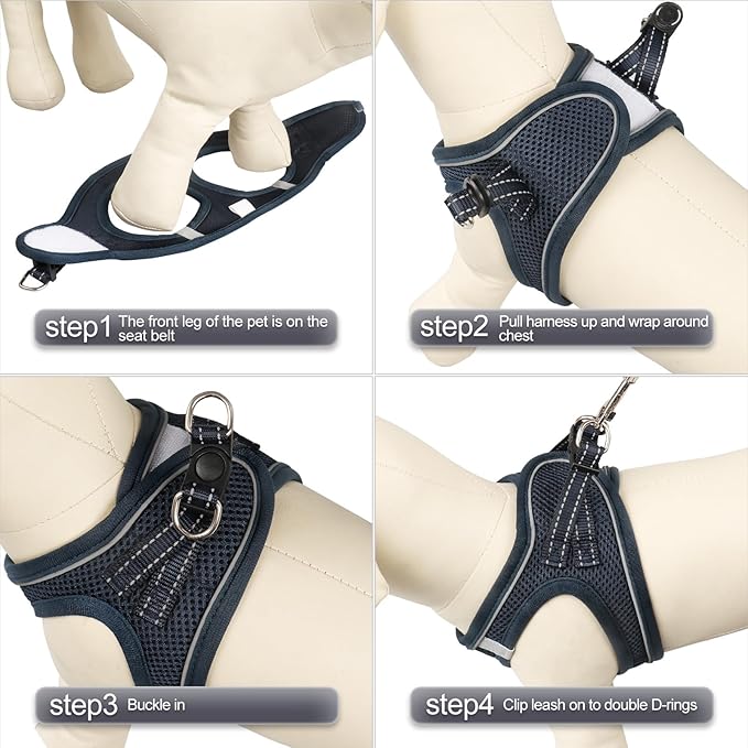 YIMEIS Dog Harness and Leash Set, No Pull Soft Mesh Pet Harness, Reflective Adjustable Puppy Vest for Small Medium Large Dogs, Cats (Navy, X-Small (Pack of 1)