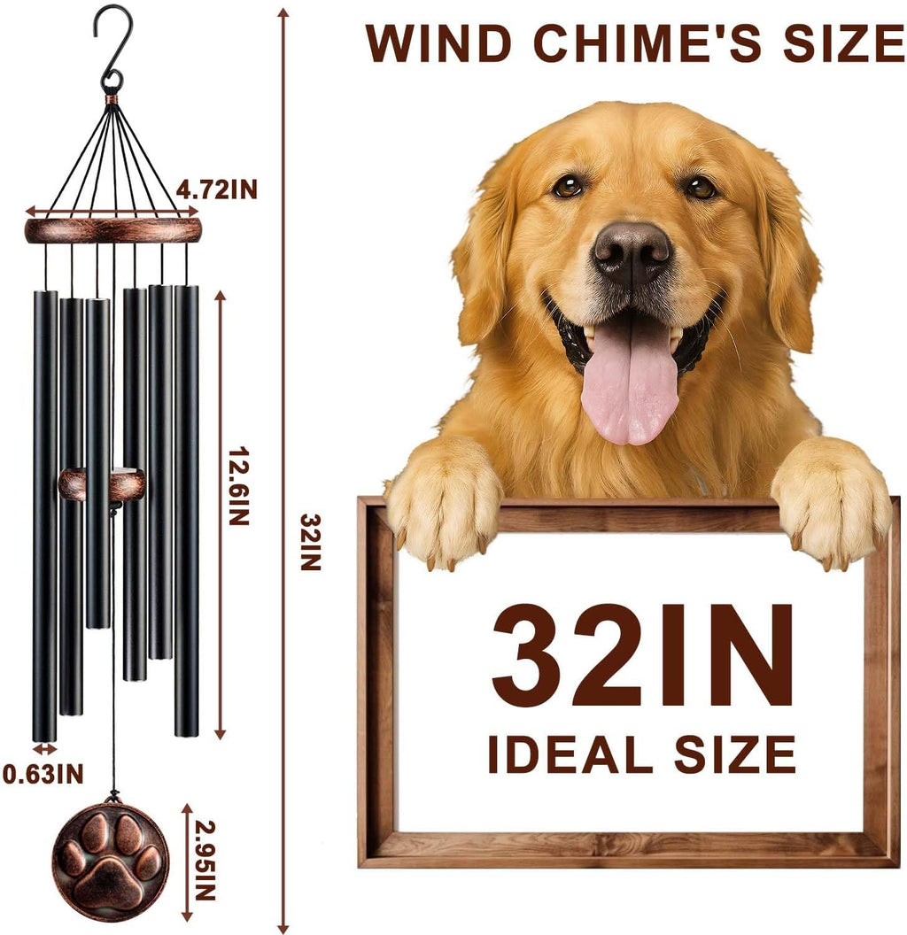 Dog Memorial Gifts for Loss of Dog, 32" Pet Memorial Wind Chimes, Pet Loss Passing Away Remembrance Sympathy Bereavement Gift, DogPaw Vintage Wind Chimes for Outside