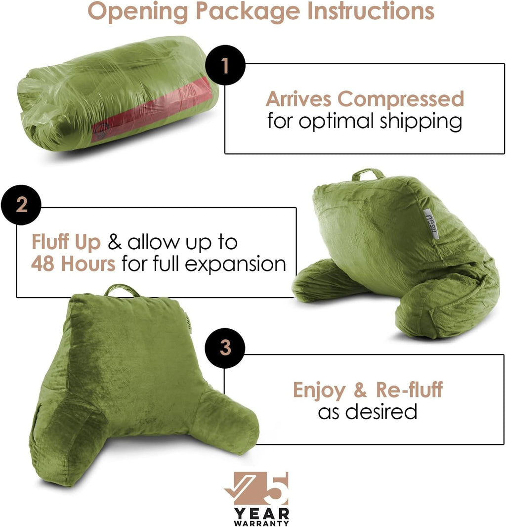 Nestl Reading Pillow for Kids & Teens with Shredded Memory Foam, Backrest Pillows for Reading, Watching, and Gaming, Use on the Couch, Bed, or Floor, Adjustable Support with Washable Cover Calla Green