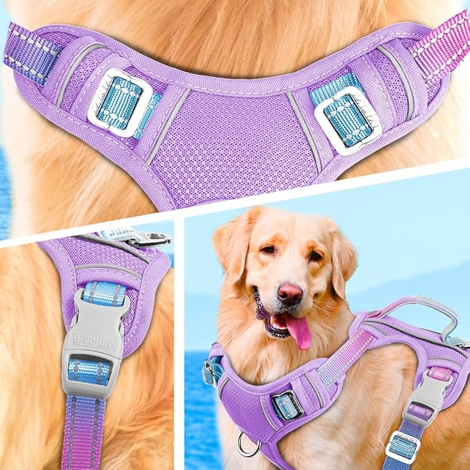 BARKBAY No Pull Dog Harness Large Reflective Dog Harness with Front Clip and Easy Control Handle for Walking Training Running with ID tag Pocket(Lavender Sky,L)