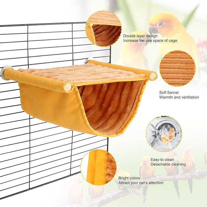 BWOGUE Winter Warm Bird Nest Bed Hanging Hammock Snuggle Hut Parrot House Tent Toy Bird Cage Perch for Parakeet Budgies Cockatiels Lovebird Cockatoo Finch Hamster Chinchilla Guinea Pig(Medium, Yellow)