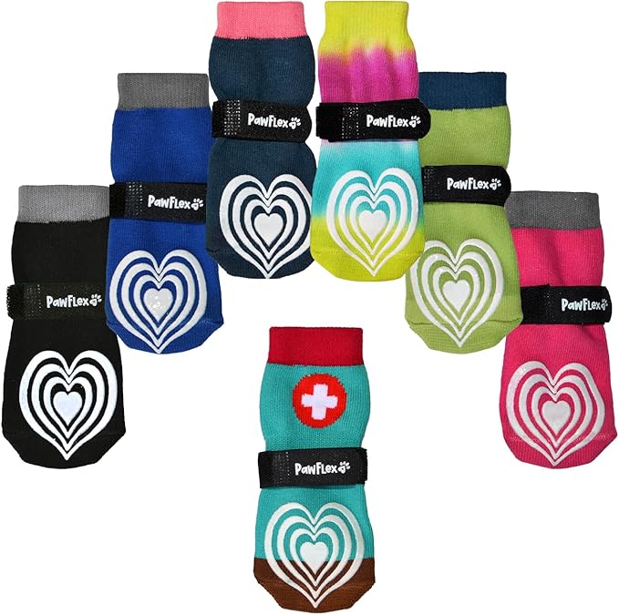 Medical Therapeutic Double Sided Non-Slip Cotton Dog Socks | PawFlex Comfy Pawz Silicone Grip on Inner Cuff No Twisting or Sliding Off | Senior & Disabled Dog Traction Control |Pet Paw Protection