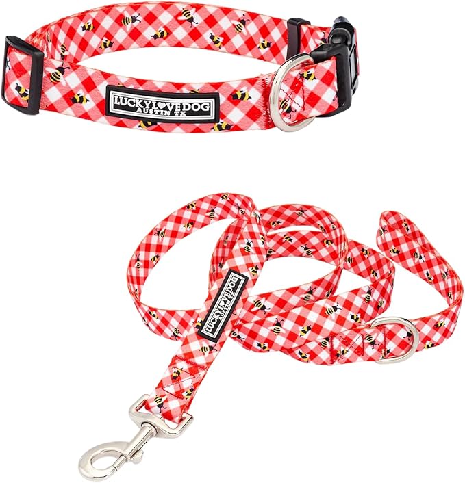 Lucky Love Dog - Easy Click Buckle Dog Collar with Leash Set Combo, Durable & Comfortable for Male & Female Dogs, Pet Collar for Small to Large Dogs, Secure Fit - Bailey Combo, XS