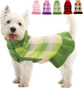 Dog Sweater Dress Plaid Knitwear for Small Medium Dogs Warm Puppy Pet Turtleneck Stretch Pullover Cute Fall Winter Vest Clothes with Leash Hole for Christmas (Green, 2XS)