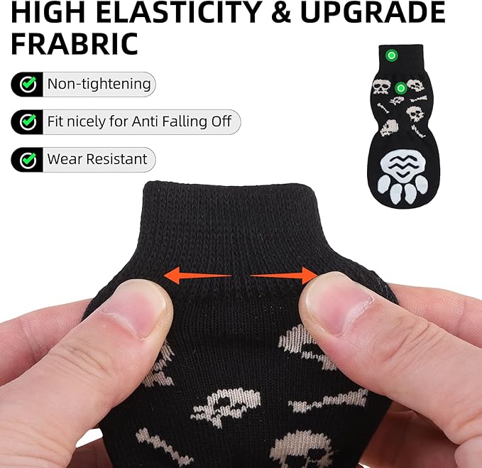 PUPTECK Anti Slip Dog Socks 2 Pairs with Double Grippers for Hardwood Floors, Shoes for Hot/Cold Pavement, Boots & Paws Protectors to Prevent Licking, Traction Booties for Senior Small Large Dogs