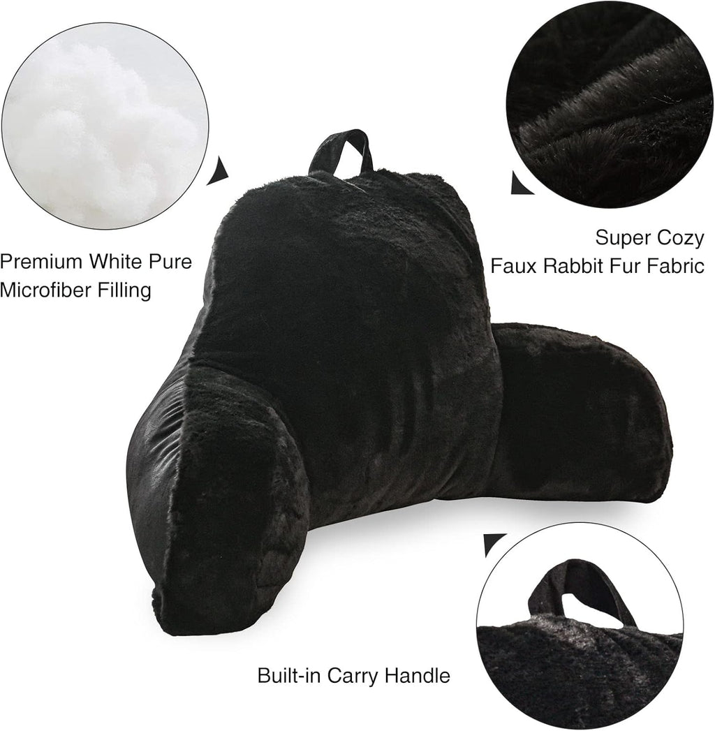 Aimuan Reading Pillow Bed Rest Wedge Large Adult Backrest Pillow with Arms Back Support for Sitting Up in Bed Cushion Incline Rest Sleeping Snoring Pillow, Black Large