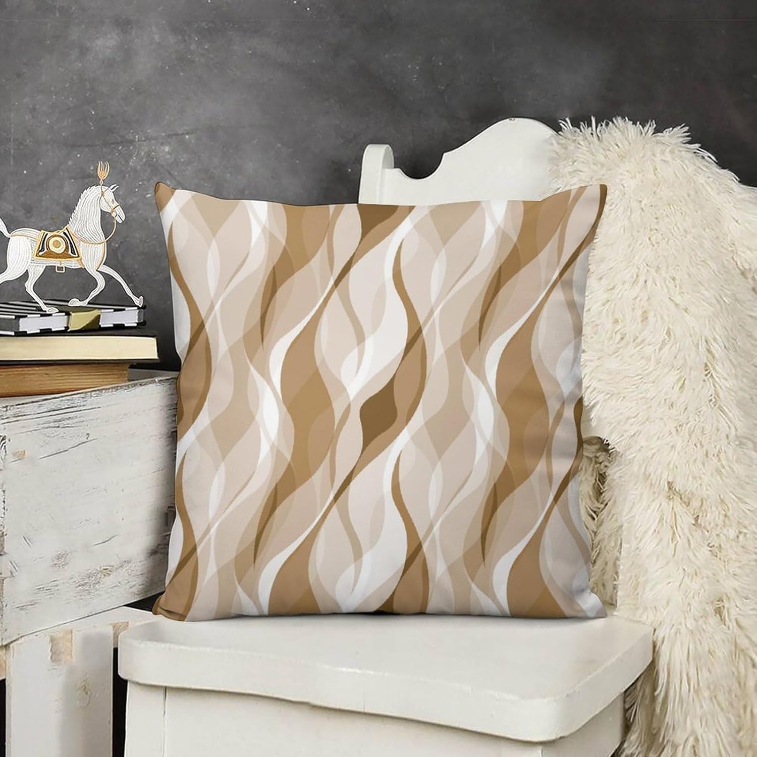 Cream Throw Pillow Covers Modern Abstract Cream and Grey Striped Decorations for Bedroom Living Room Farmhouse Sofa Pillows Bed Couch 18x18 Inch