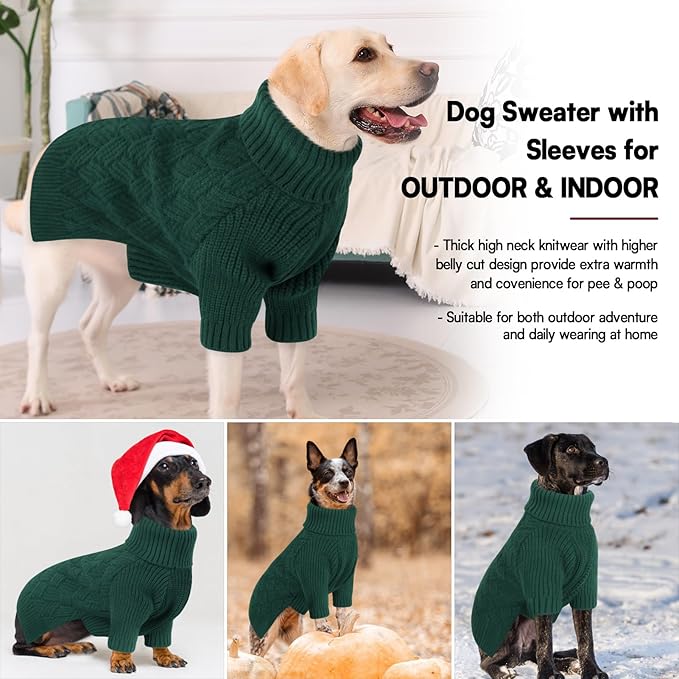 KOESON XS Dog Sweater Girl and Boy, Warm Extra Small Dog Sweater, Soft Turtleneck Doggy Sweaters with Sleeves, Thick Green Christmas Sweaters for Chihuahua, Yorkie, Green, XSmall