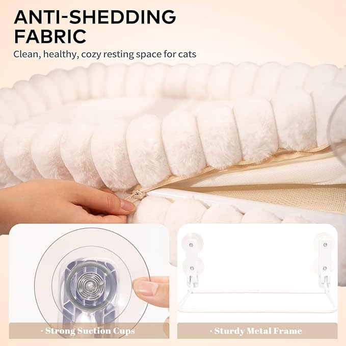 CHEERPALS Cat Window Perch for Indoor Cats Hammock for Window with Reversible Cushion, Foldable Cat Window Bed for Large Cats and Kittens(White,Medium)