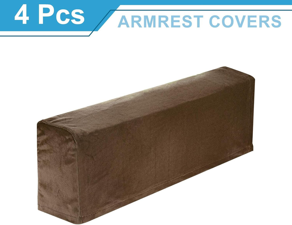 uxcell 4Pcs Stretch Armrest Covers, Polyester Soft Armchair Slipcovers Couch Recliner Arm Cover for Chair Sofa Protector, Coffee