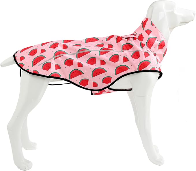 Mile High Life Dog Raincoat, Adjustable Waterproof Reflective Rain Jacket for Small Medium Large Dogs, Lightweight Breathable Pet Rain Coat with Leash Hole(Pink Watermelon,M Chest 26-32")