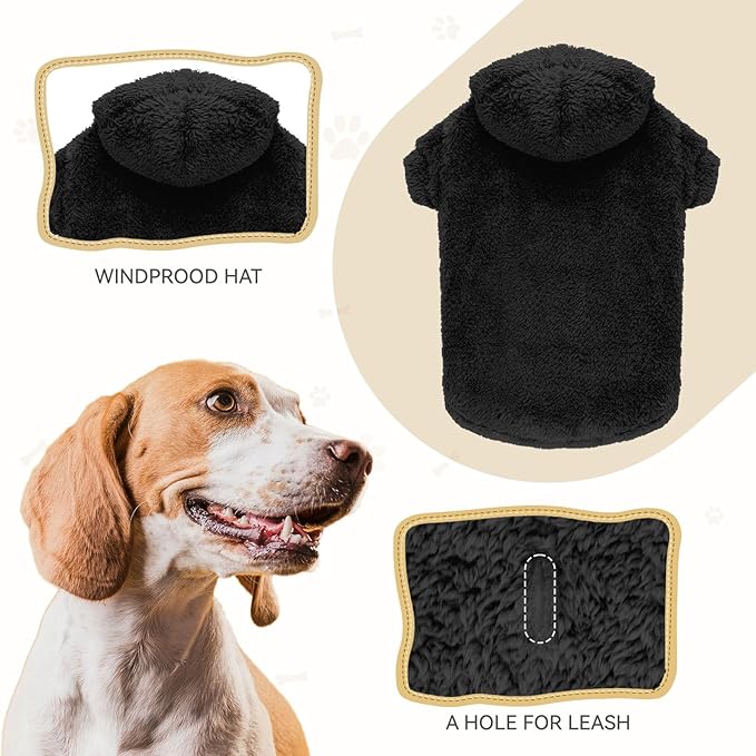 Fuzzy Dog Sweaters for Small Dogs Dog Hoodie Soft Double-Sided Plush Fleece Pet Sweater Clothes Pet Coats Hoodie Sherpa Hooded Sweatshirt(Black-S)