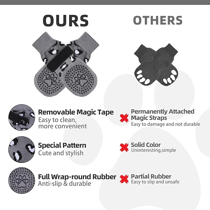 KOOLTAIL Dog Socks for Hot/Cold Pavement to Prevent Licking Paws,Dog Boots&Paw Protector for Hardwood Floors Anti Slip,Traction Control No Twist Grip Booties for Small Medium Large Senior Dogs SM