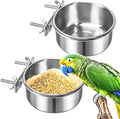 MotBach 2 Pack Bird Feeding Bowls Cups Parrot Food Water Dishes, Stainless Steel Bird Bowl Cup Dish with Clamp, Birdcage Feeder Pet Cage Bowls for Parrot Cockatiel Budgie Conure Parakeet Small Animal