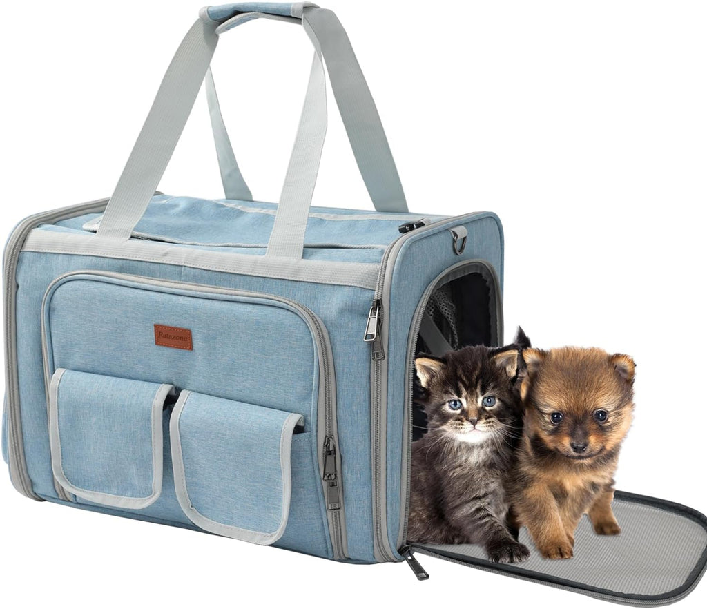 Cat Carriers Blue Soft Dogs Carrier Airline Approved Puppy Expandable Bag,Softsides,Expanded,Rabbit Bunny Pets Travel Bag Small Animals Outdoor Carry Kennel