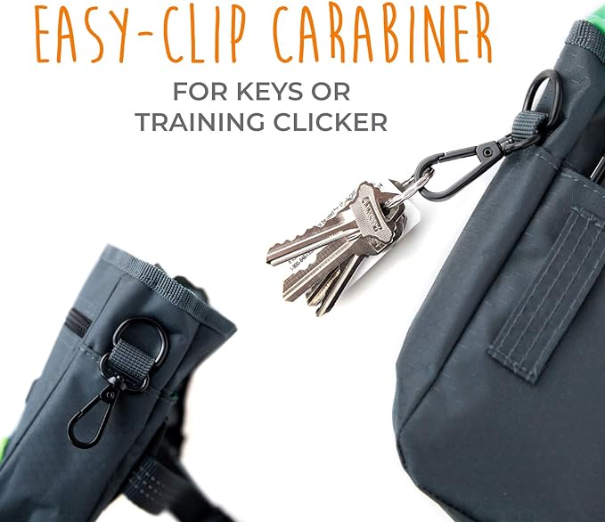 Mighty Paw Dog Treat Bag - Drawstring Closure Pouch - Includes Carabiner Hook and Pick-up Bags - Dog Paw Treat Bag - Pet Training Pouch - (Grey/Green)