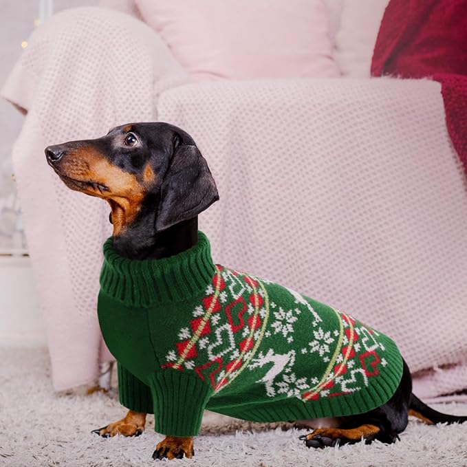 Queenmore Dog Christmas Sweater,Turtleneck Knitted Pullover Xmas Dog Clothes Sweatshirt,Pet Christmas Outfit, Warm Doggy Sweaters for Small Dogs Boy Girl XL