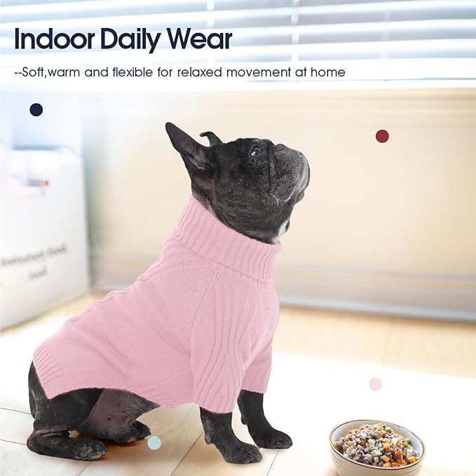 IECOii Dachshund Sweater,Turtleneck Dog Sweater for Small Medium Dogs Girl Boy,Stretchy & Breathable,Warm Knitted Pullover Coat,High Neck Knitwear for Cold Weather Indoor & Outdoor Wear (Pink,M)