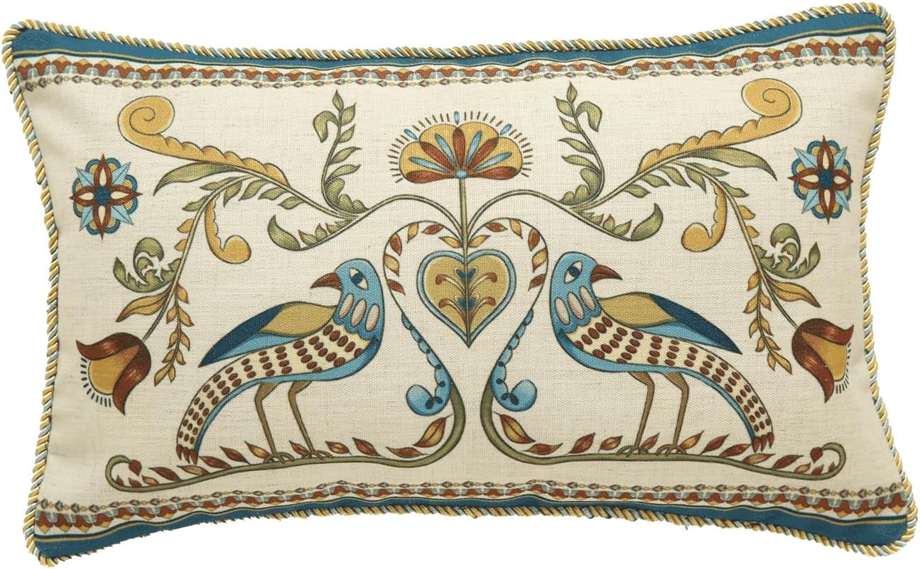 patdrea Designer Rectangle Throw Pillow Covers,Farmhouse Blue Linen with Birds Floral Pattern Pillow Cover,Decorative Lumbar Pillowcases Cushion for Bed Living Room Outdoor Car,12"x20"