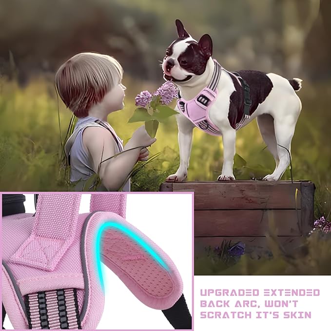 BUMBIN Dog Harness for Large Dogs, No Pull Adjustable No Choke Pet Vest with Dog Leash Fit Smart Reflective Pet Walking Harness for Training Easy Control Soft Handle Pink XL