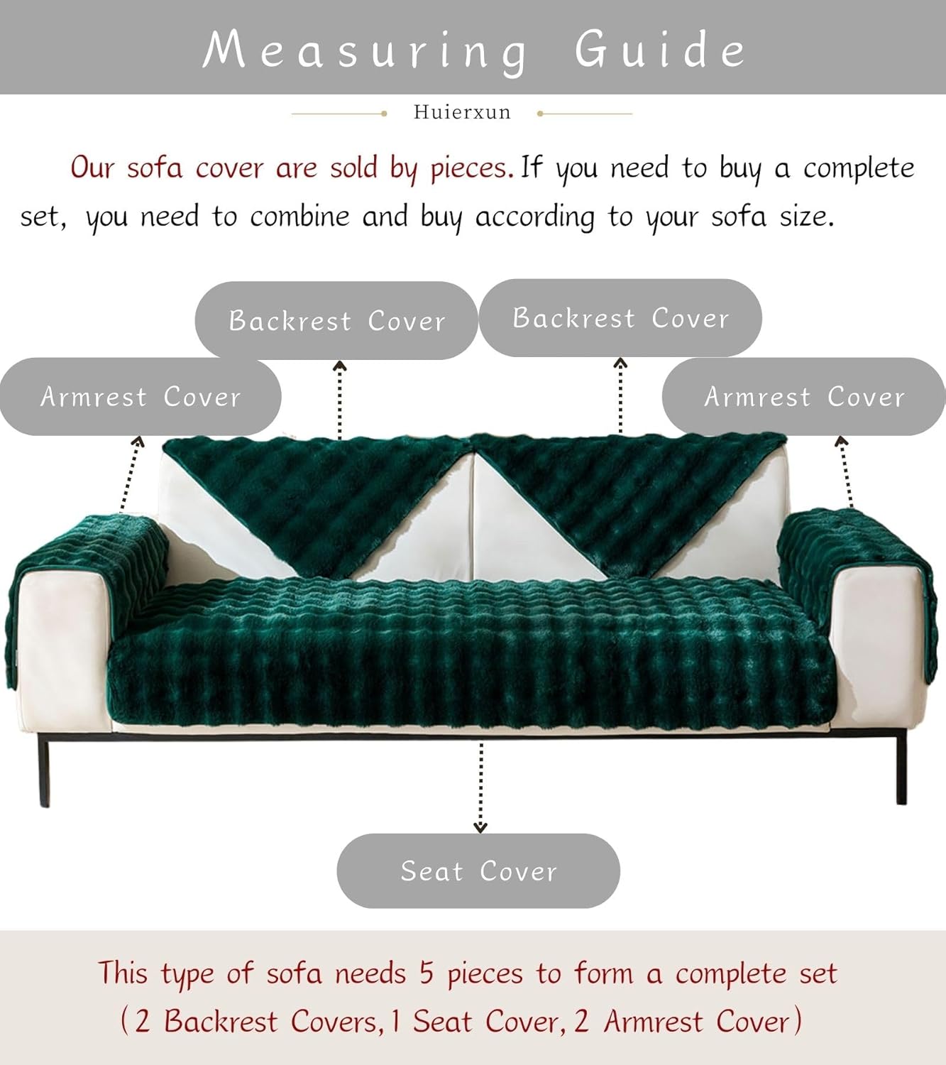 Christmas Faux Fur Couch Cover Fuzzy Soft Plush Thick Bubble Sofa Cover Luxury Sectional Couch Covers Luxury Anti-Slip Sofa Slipcover Washable Furniture Protector (Dark Green,36"x63")